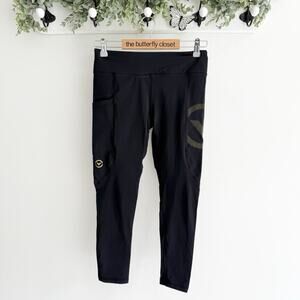 Virus Women's Black Nylon Cropped Compression Pants Logo Size Small H18